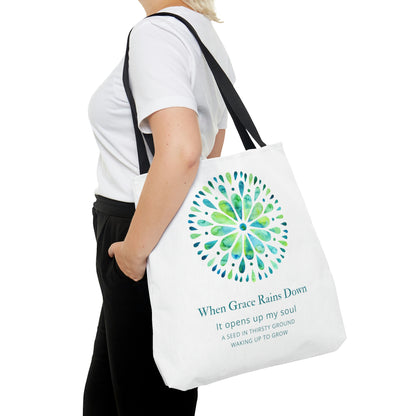 When Grace Rains Blue/Green Mandala - White Tote Bag