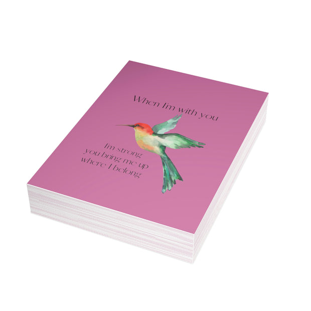 When I'm With You - Hummingbird Pink - Vertical Folded Greeting Card or Invitation