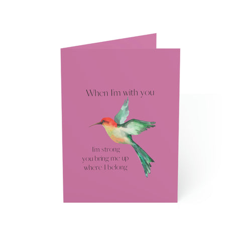 When I'm With You - Hummingbird Pink - Vertical Folded Greeting Card or Invitation