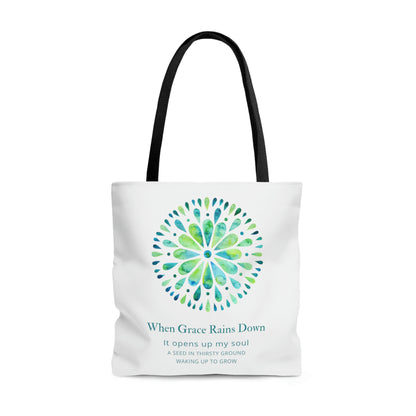 When Grace Rains Blue/Green Mandala - White Tote Bag