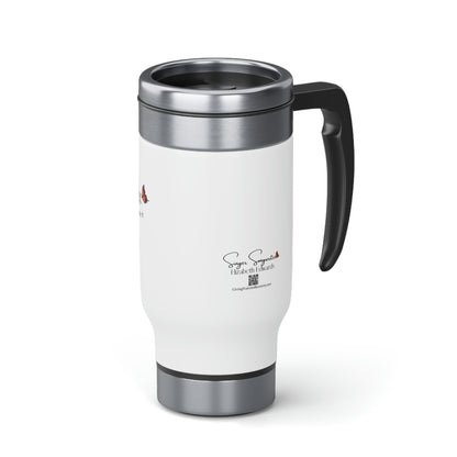 When I Change - Butterfly - White Stainless Steel Travel Mug with Handle, 14oz