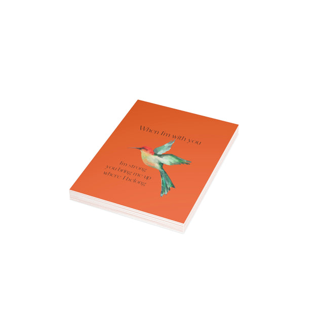 When I'm With You - Hummingbird Orange- Vertical Folded Greeting Card or Invitation