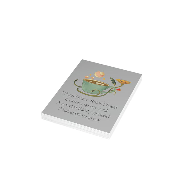 When Grace Rains - Coffee Cup Gray - Vertical Folded Greeting Card