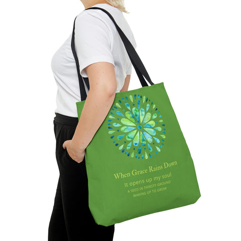 When Grace Rains Blue/Green Mandala - Green Tote Bag