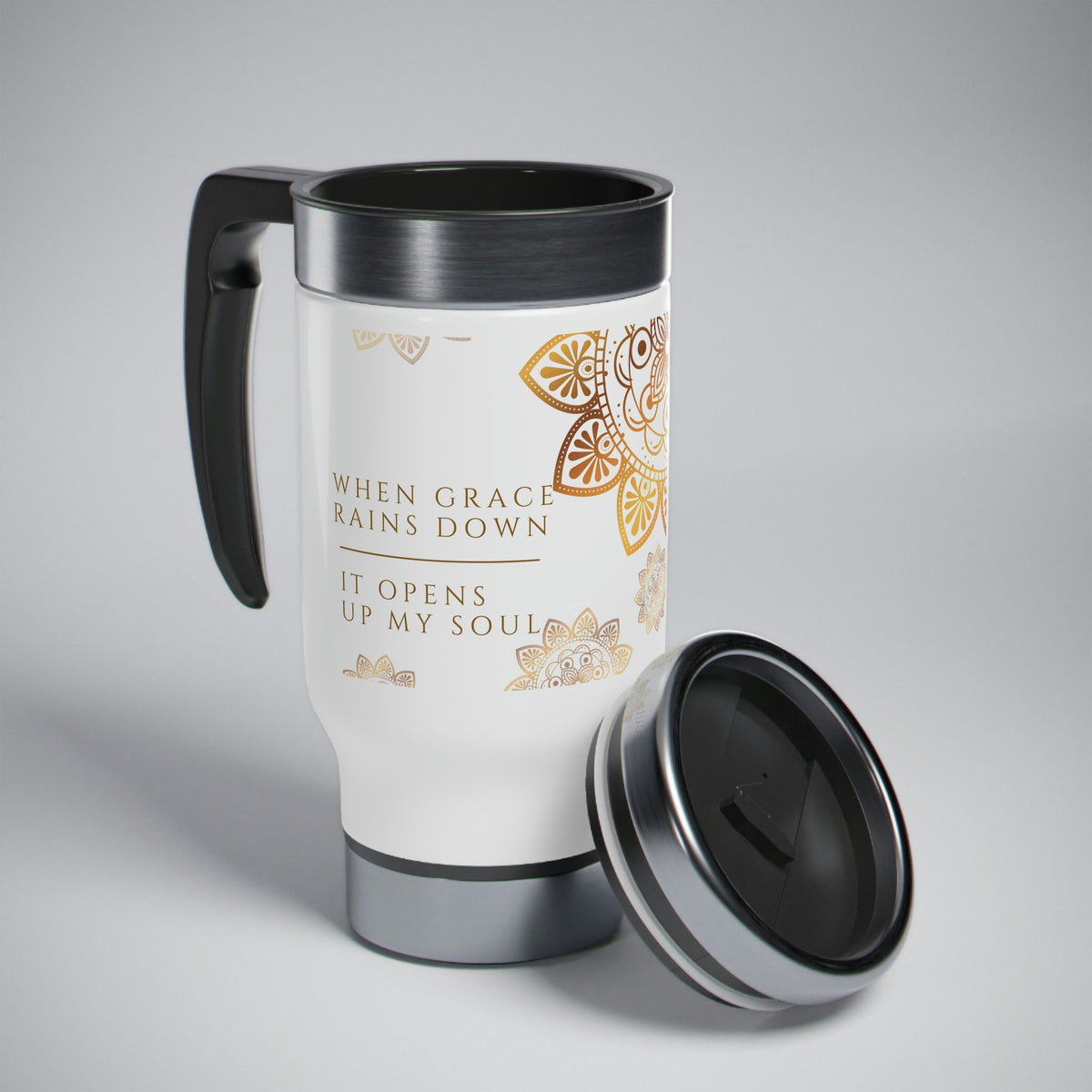 handle, 14oz  stainless MUG stainless steel travel mugs  14 Oz White Stainless Steel Travel Mug  gold  MANDALA Stainless Steel COFFEE  14oz mug