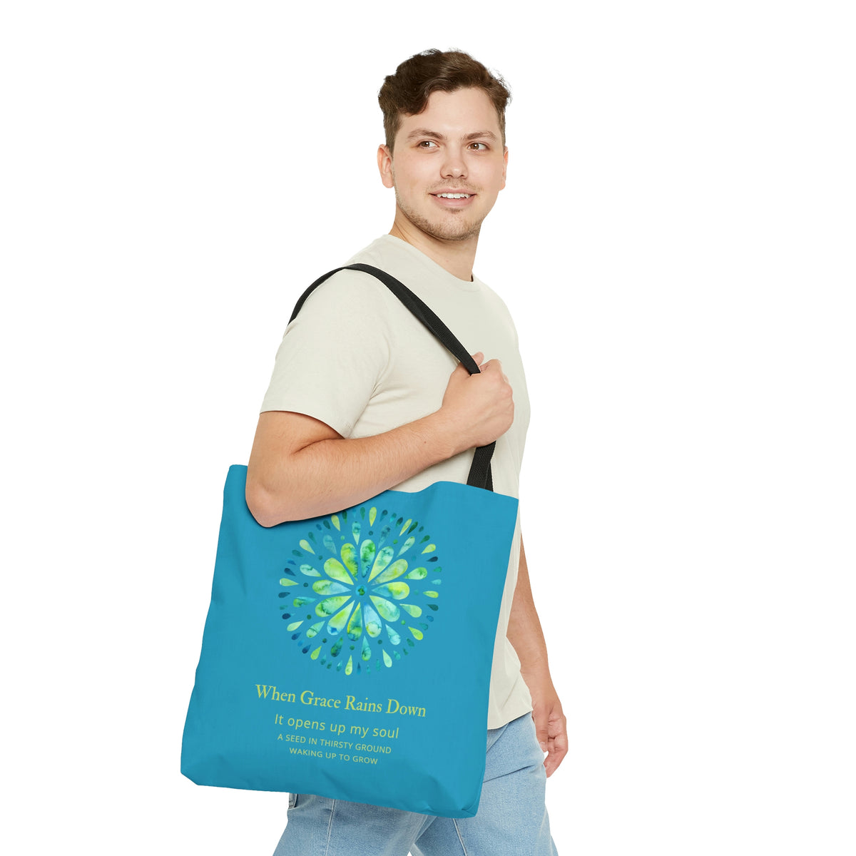 When Grace Rains Blue/Green Mandala - Turquoise Tote Bag