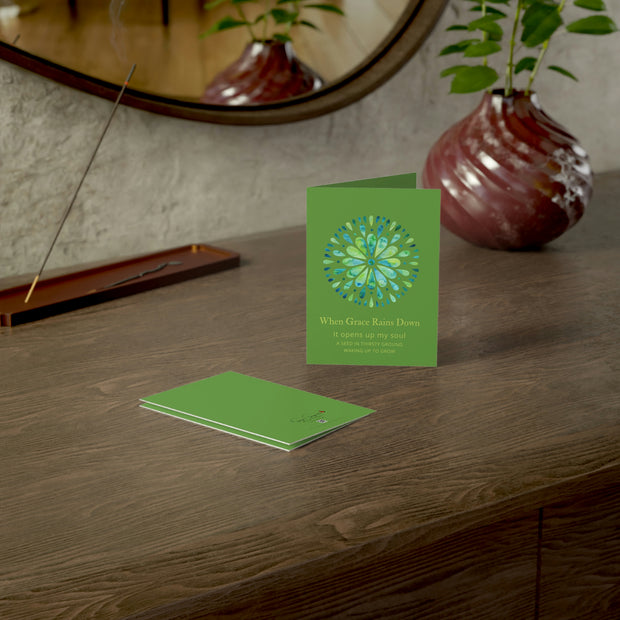 GREETINGS CARDS  vertical Mandala Card FOLDED GREEN  MANDALA GREEN Folded Cards BLUE GREETING CARD