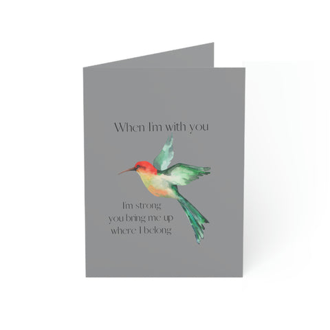 When I'm With You - Hummingbird Gray- Vertical Folded Greeting Card or Invitation