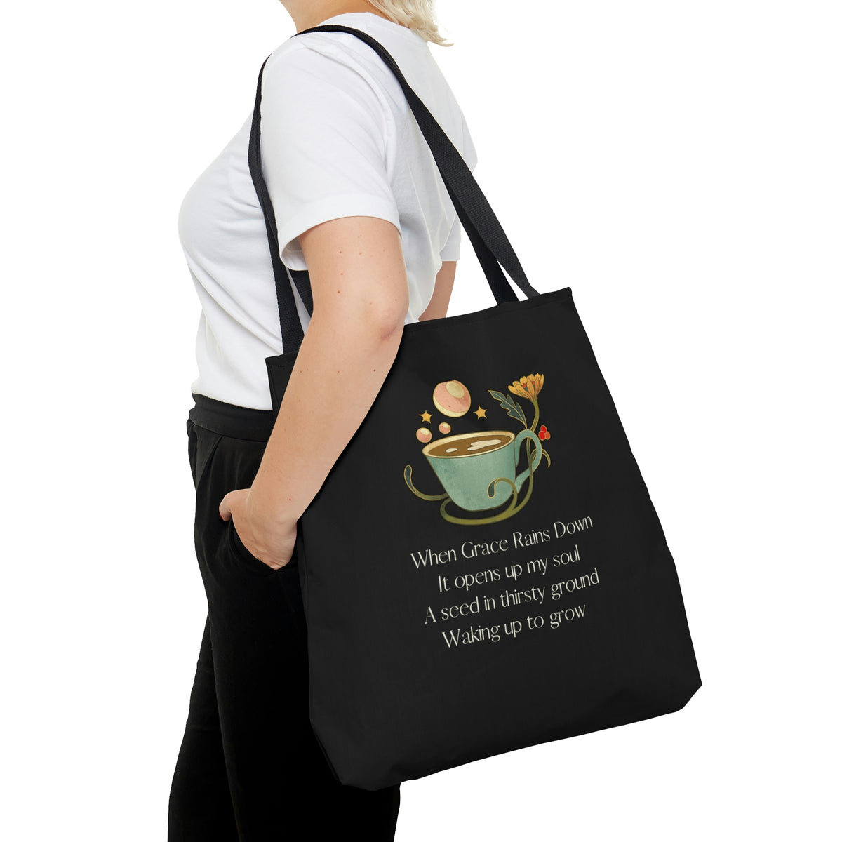 When Grace Rains Coffee Cup - Black Tote Bag