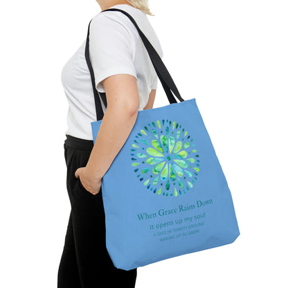 When Grace Rains Blue/Green Mandala -Blue Tote Bag
