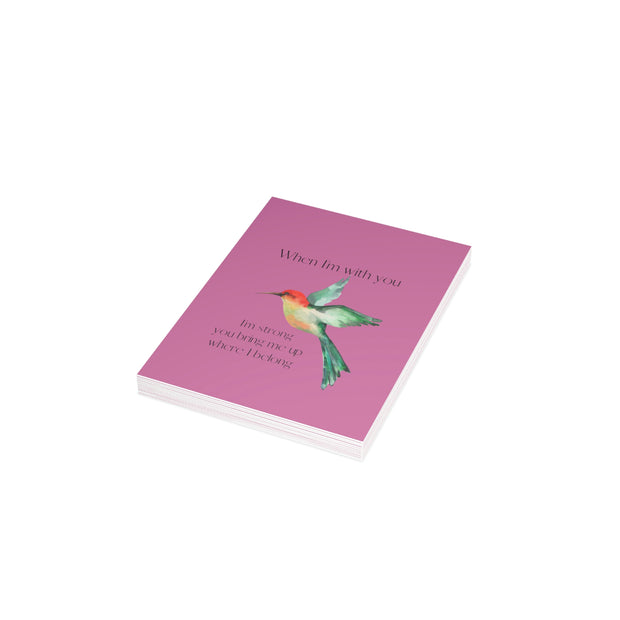 When I'm With You - Hummingbird Pink - Vertical Folded Greeting Card or Invitation