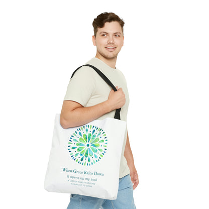 When Grace Rains Blue/Green Mandala - White Tote Bag