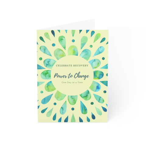 Power to Change - Green Mandala - White Vertical Folded Greeting Card