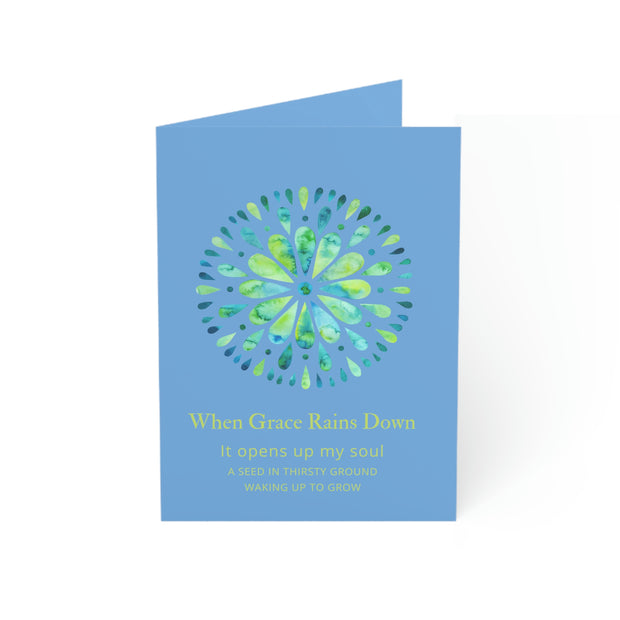 GREETINGS CARDS  vertical Mandala Card FOLDED GREEN  MANDALA GREEN Folded Cards BLUE GREETING CARD