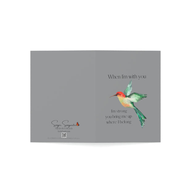 When I'm With You - Hummingbird Gray- Vertical Folded Greeting Card or Invitation