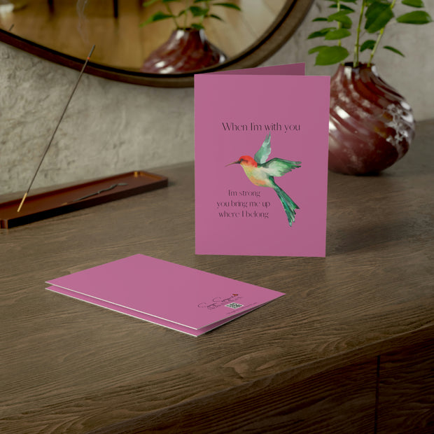 When I'm With You - Hummingbird Pink - Vertical Folded Greeting Card or Invitation